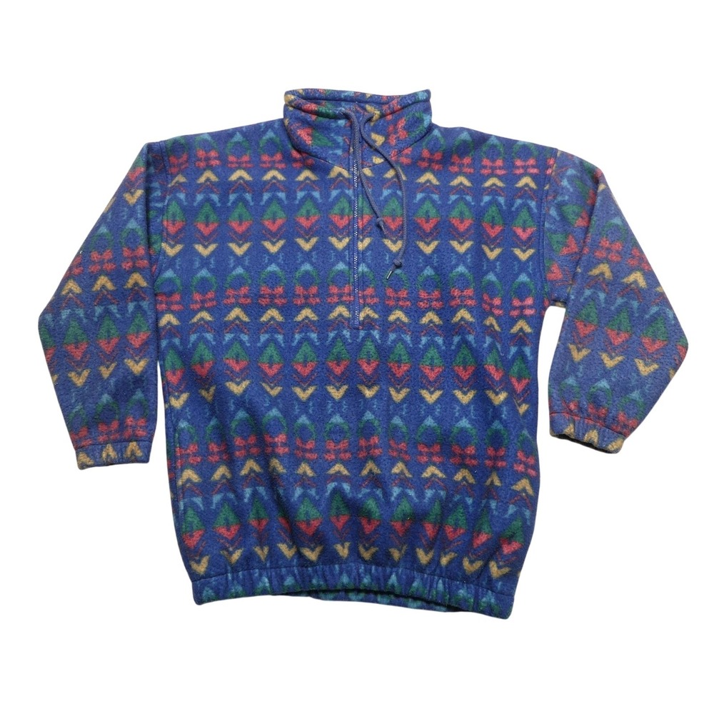 AIM Sport Pullover Mens Small Blue 1/4 Zip Fleece Geometric Pattern Winter Top